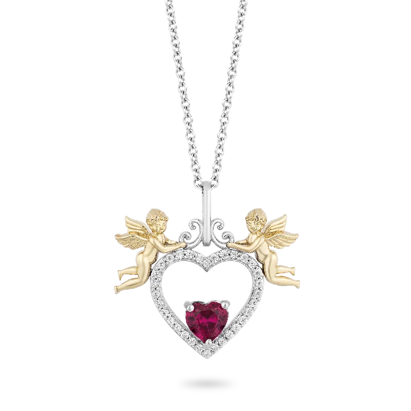 Hallmark Fine Jewelry Cupid’s Beating Heart Necklace in Sterling Silver & 14K Yellow Gold with Diamonds & Created Ruby