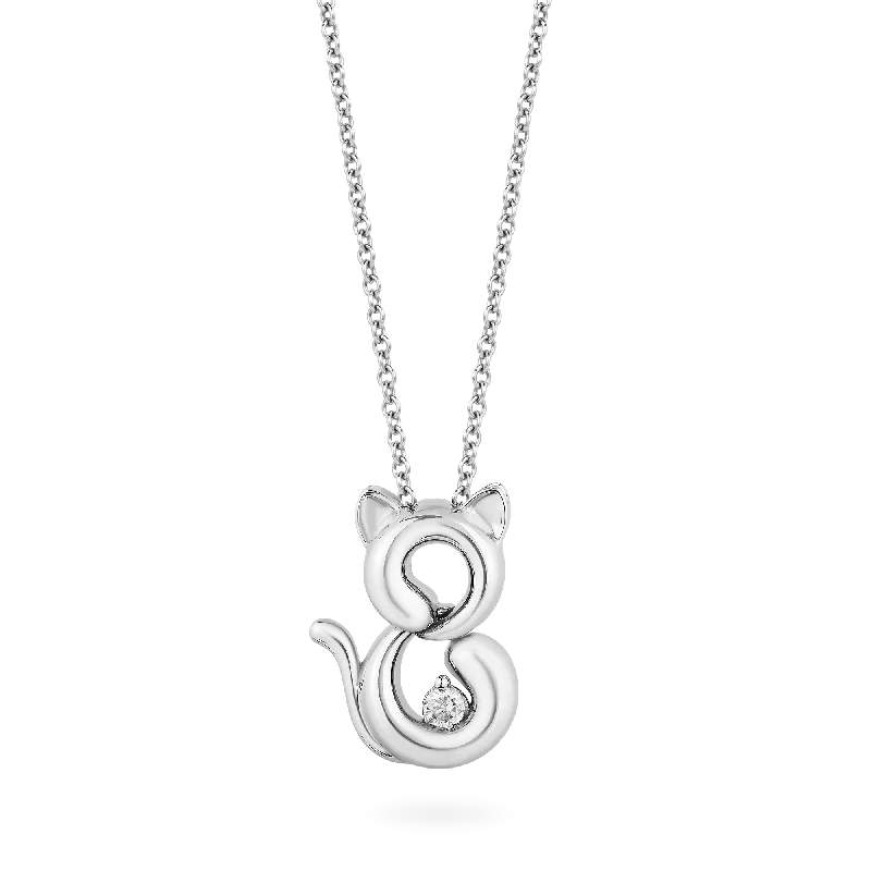 genuine ruby ring women Hallmark Fine Jewelry Cute Kitten Pendant in Sterling Silver with 1/20 Cttw Diamonds