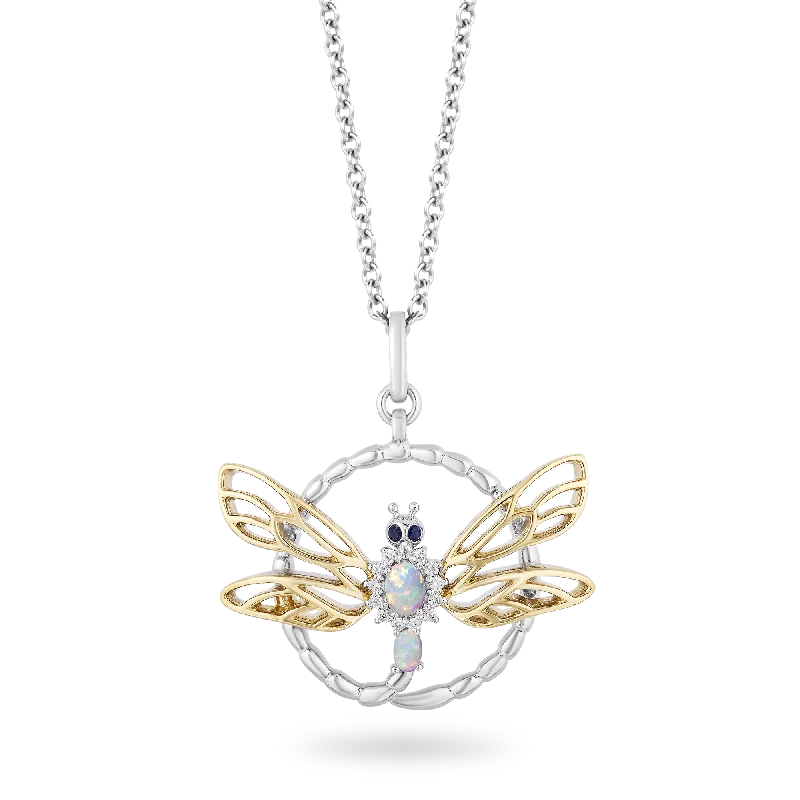 Hallmark Fine Jewelry Dragonfly Eternity Pendant in Sterling Silver & 14K Yellow Gold with Diamonds, Created Opal and Sapphire