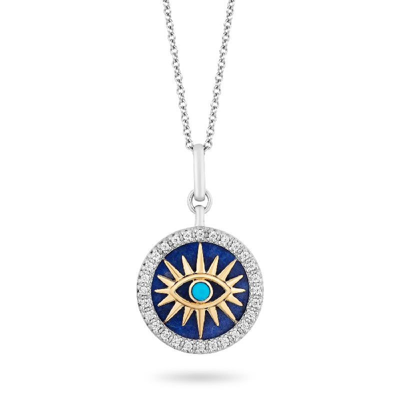 men’s black diamond cufflinks Hallmark Fine Jewelry Evil Eye Medallion in Sterling Silver & 14K Yellow Gold with Lapis & Synthetic Turquoise