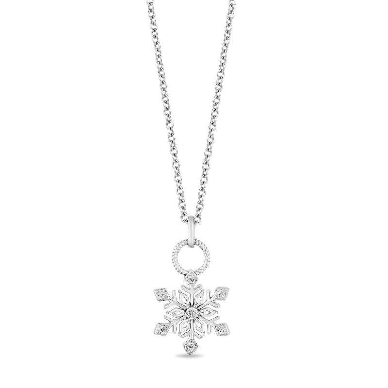 Hallmark Fine Jewelry Florentine Filigree Silver Snowflake Pendant with 1/10 Cttw of Diamonds