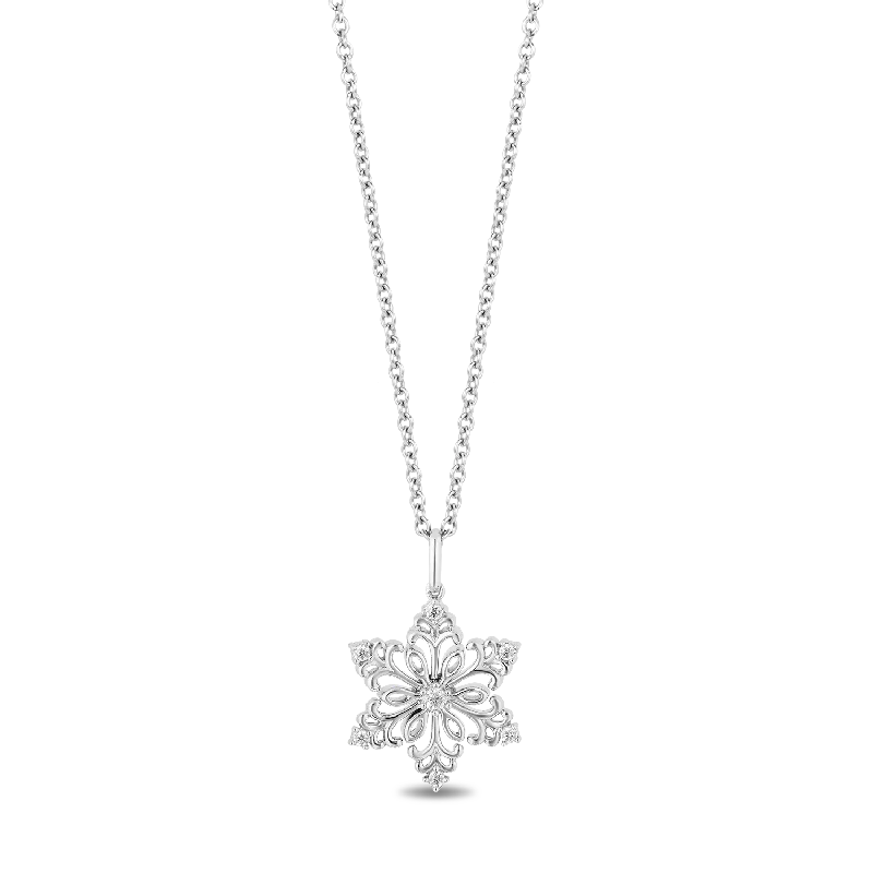 Hallmark Fine Jewelry Florentine Filigree Snowflake Pendant in Sterling Silver with 1/10 Cttw of Diamonds