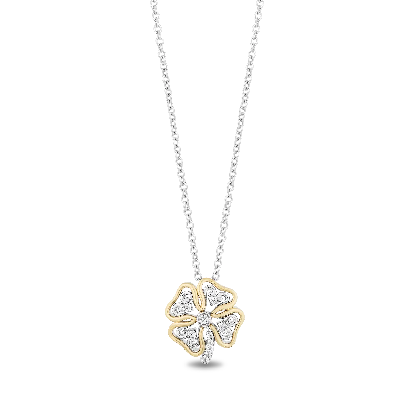 Hallmark Fine Jewelry Gilded Lace Four Leaf Clover Pendant in Sterling Silver and 14K Yellow Gold with Diamonds