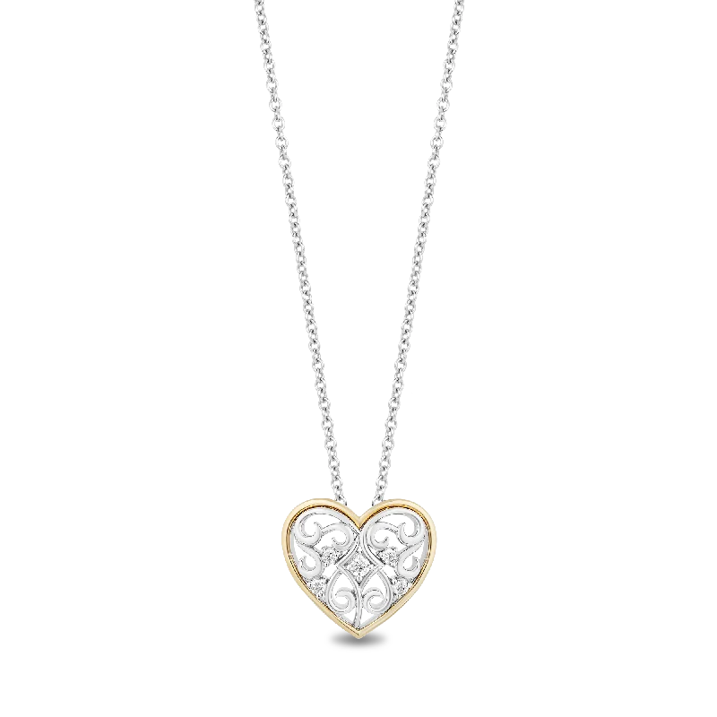 Hallmark Fine Jewelry Gilded Ornate Lace Heart Pendant in Sterling Silver and 14K Yellow Gold with Diamonds