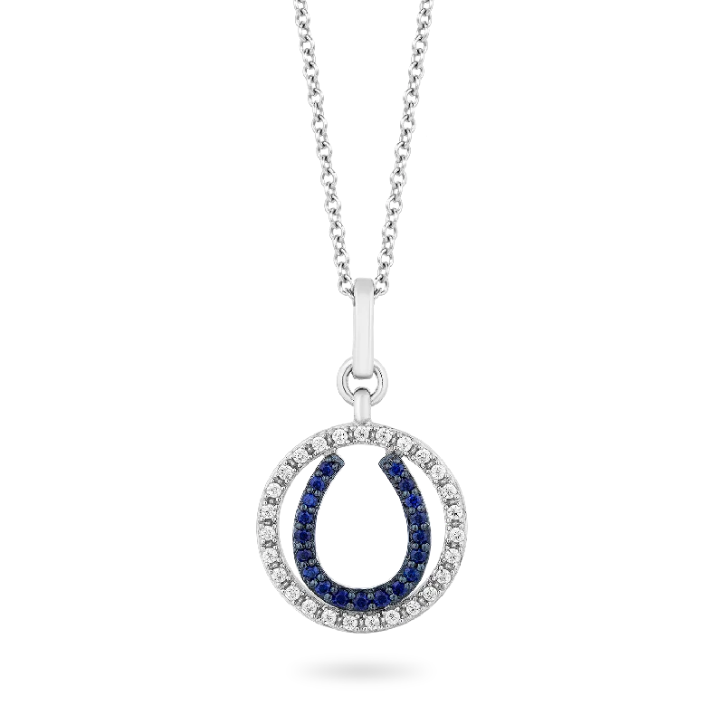 Hallmark Fine Jewelry Horseshoe Medallion in Sterling Silver with Diamonds & Created Blue Sapphires