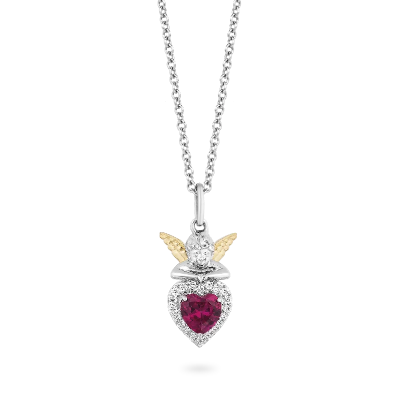 Hallmark Fine Jewelry I Heart You Pendant in Sterling Silver & 14K Yellow Gold with Diamonds & Created Ruby