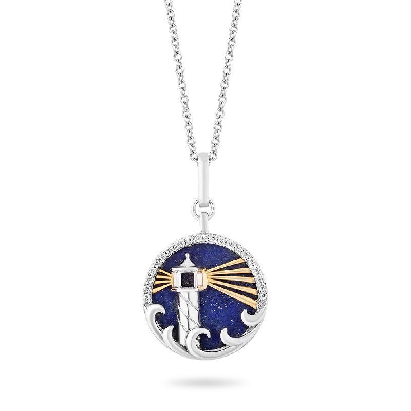 Hallmark Fine Jewelry Lighthouse Medallion in Sterling Silver & 14K Yellow Gold with Diamonds & Lapis