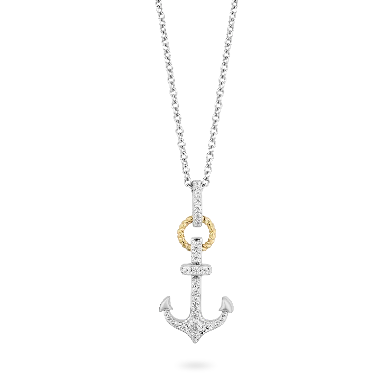 Hallmark Fine Jewelry Medium Anchor Pendant in Sterling Silver and 14K Yellow Gold with Diamonds