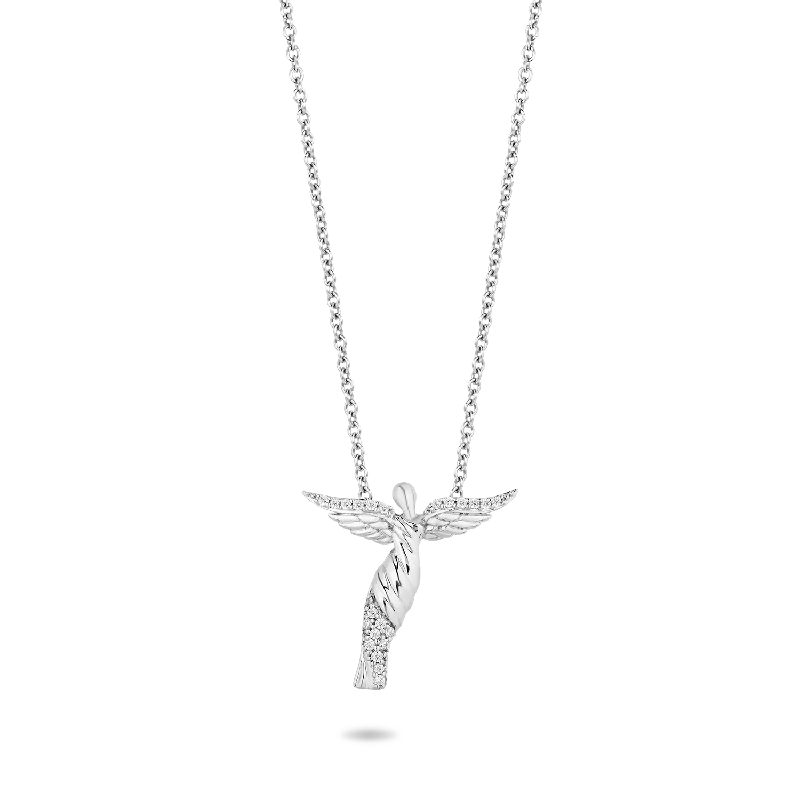 Hallmark Fine Jewelry Modern Sculpted Rising Angel Necklace in Sterling Silver with 1/8 Cttw of Diamonds