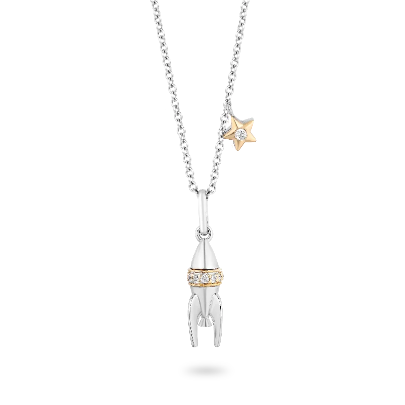 Hallmark Fine Jewelry Rocket Pendant in Sterling Silver & 14K Yellow Gold with Diamond