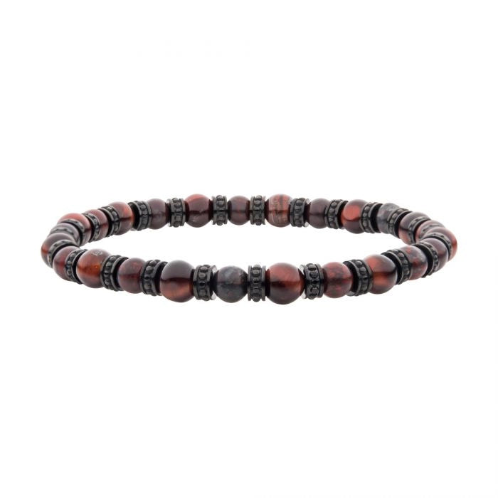 Inox 6.5mm Black Steel Disks, Rainbow Jasper and Tiger Eye Stone Bead Bracelet