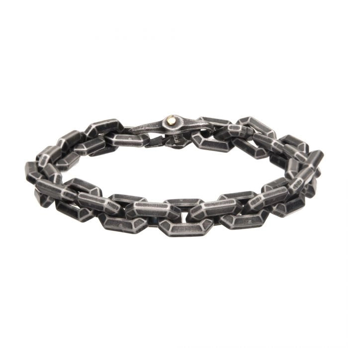 Inox Stainless Steel Antiqued Gun Metal Squared Chain Link Bracelet