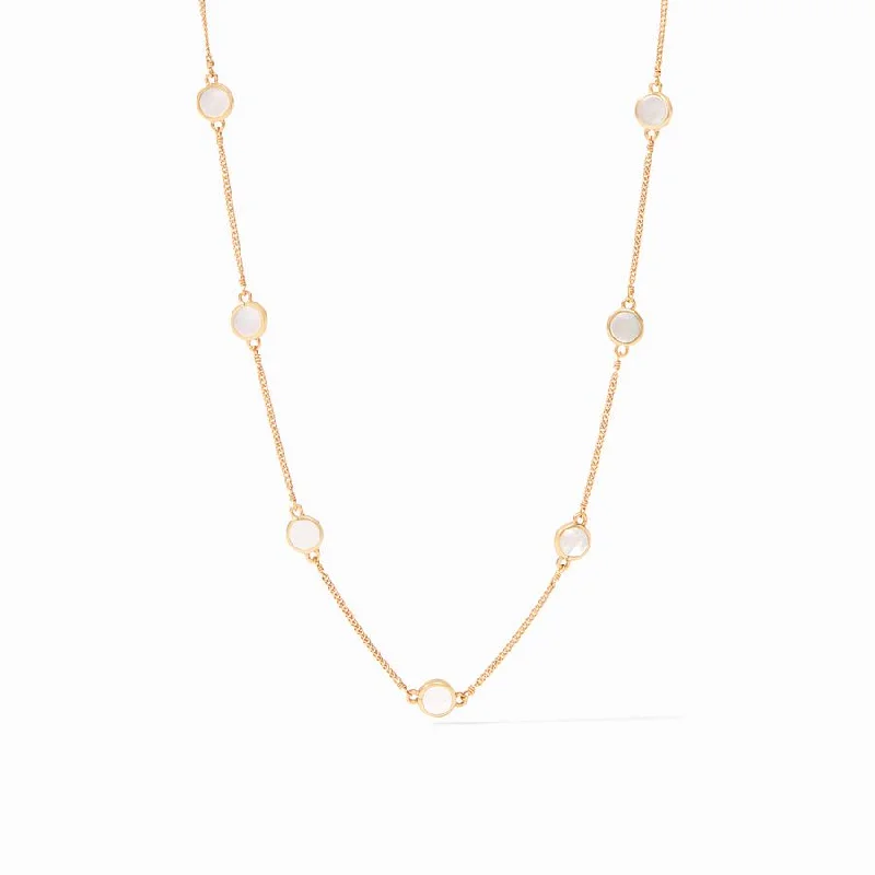thin silver chain necklace Julie Vos Valencia Delicate Station Necklace