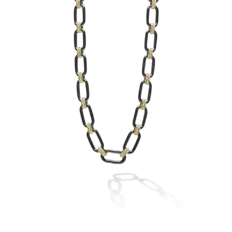 handmade braided leather necklace Lagos 18k Gold and Black Ceramic Link Necklace