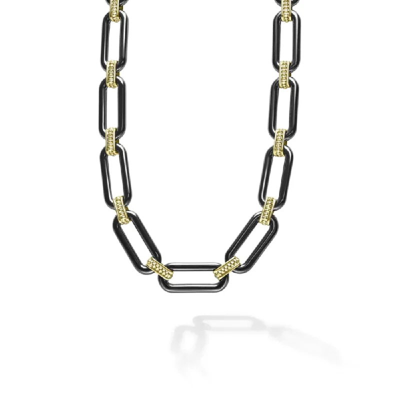 sterling silver charm anklet Lagos 18k Gold and Black Ceramic Link Necklace