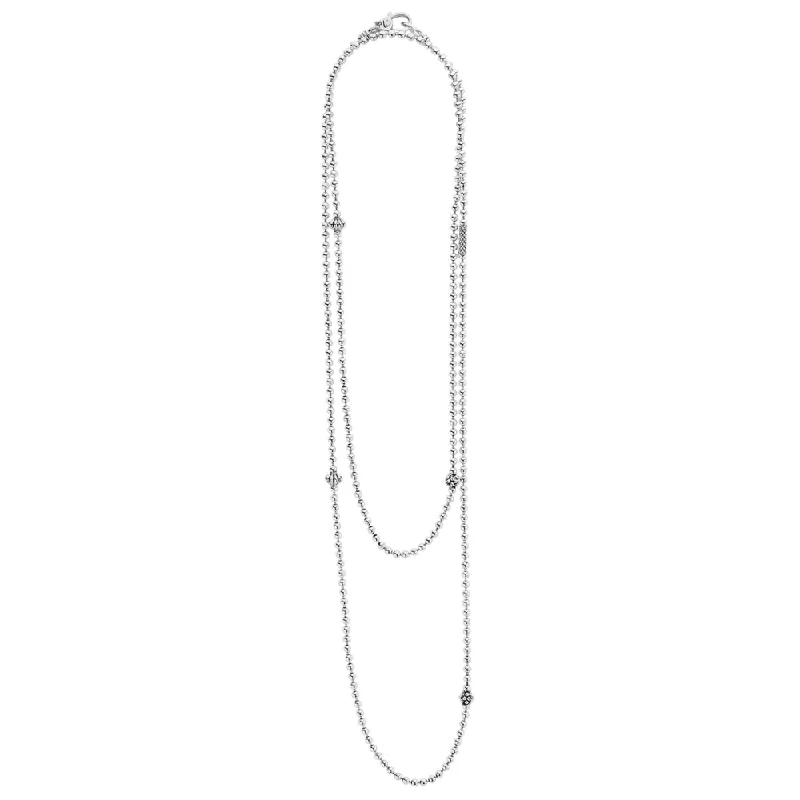 sterling silver infinity loop ring Lagos Caviar Icon Long Silver Beaded Necklace