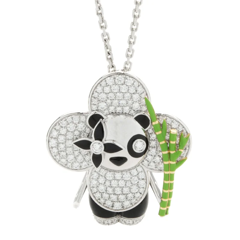 Louis Vuitton 18 Karat White Gold Vivienne Diamond, Onyx, and Lacquer Panda Necklace