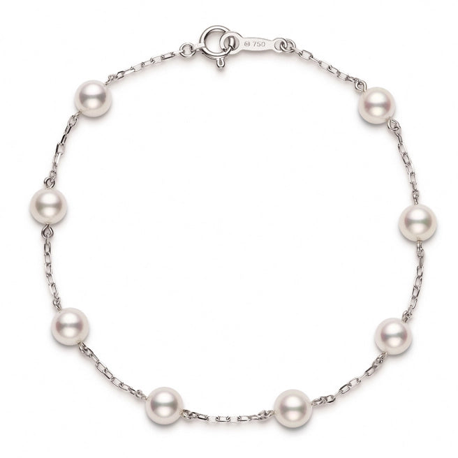 sterling silver toe ring set Mikimoto 18K White Gold Cultured Pearl Station Chain Bracelet