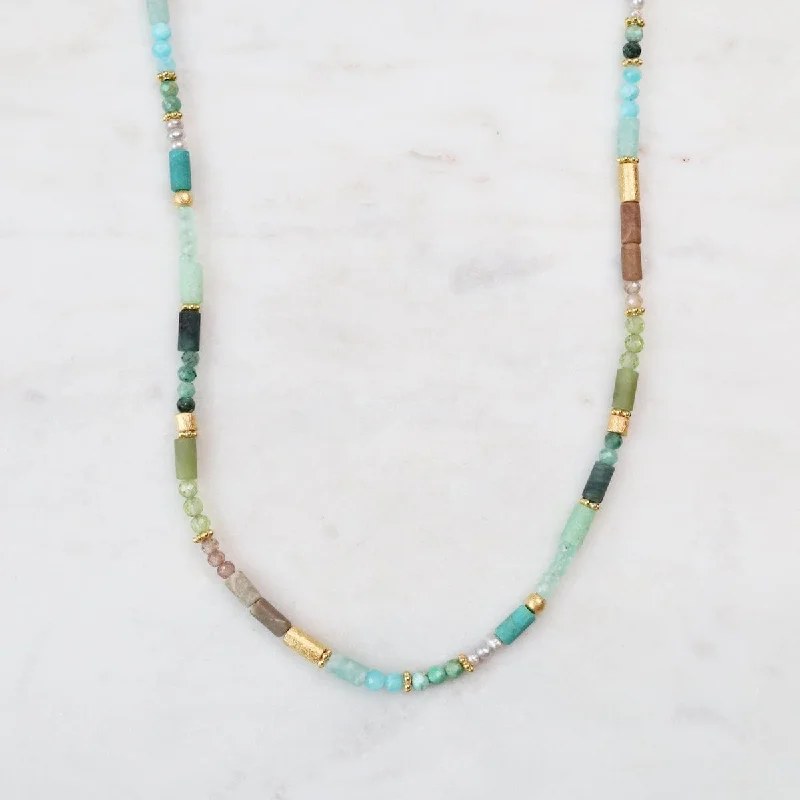 celestial galaxy planet necklace Green Stone Mix Necklace