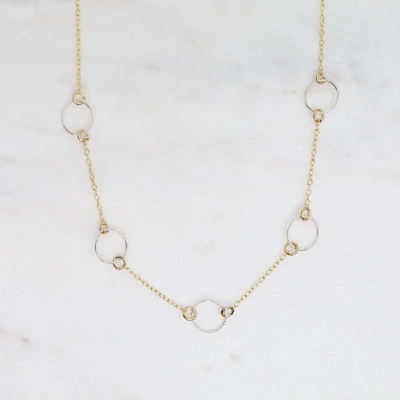 elegant art deco necklace 14k Gold Filled Chain with Small Sterling Silver Hoops Necklace elegant art deco necklace 14k Gold Filled Chain with Small Sterling Silver Hoops Necklace
