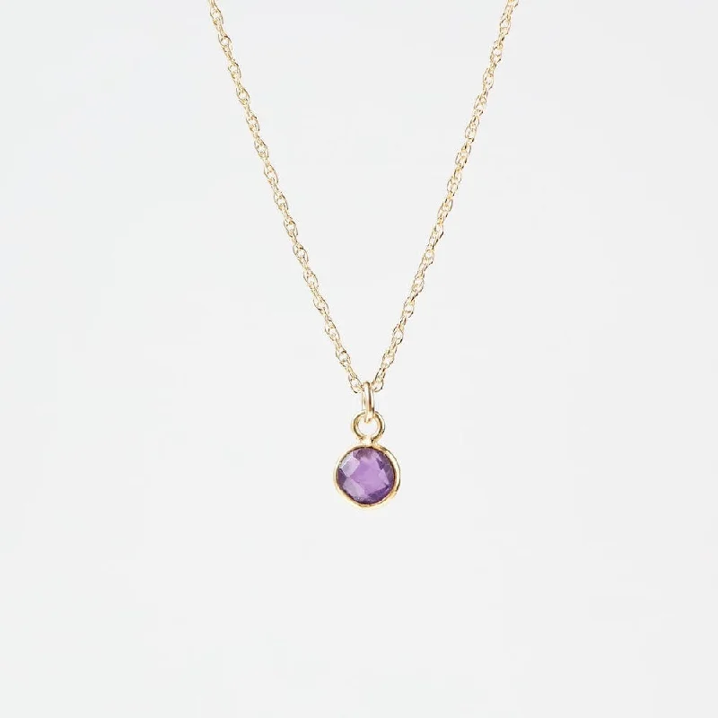 tiny diamond cross necklace 14k Gold Filled Chain with 6mm Bezel-Set Amethyst