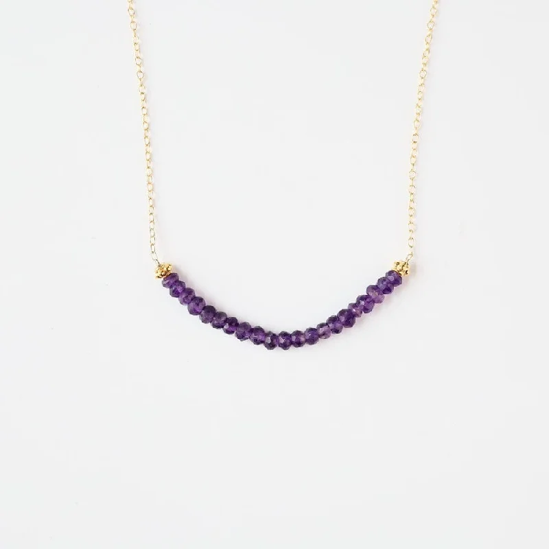 titanium black matte ring Gold Filled Chain with Amethyst Gemstone Arc Necklace