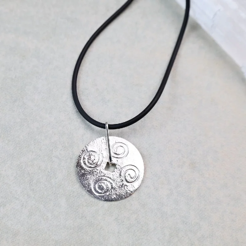 unique diamond eternity band Round Disc Pendant with Swirls on Black Cord