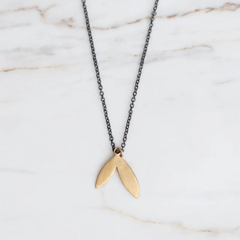 vintage-inspired gold locket 22k Double Leaf Charm Necklace