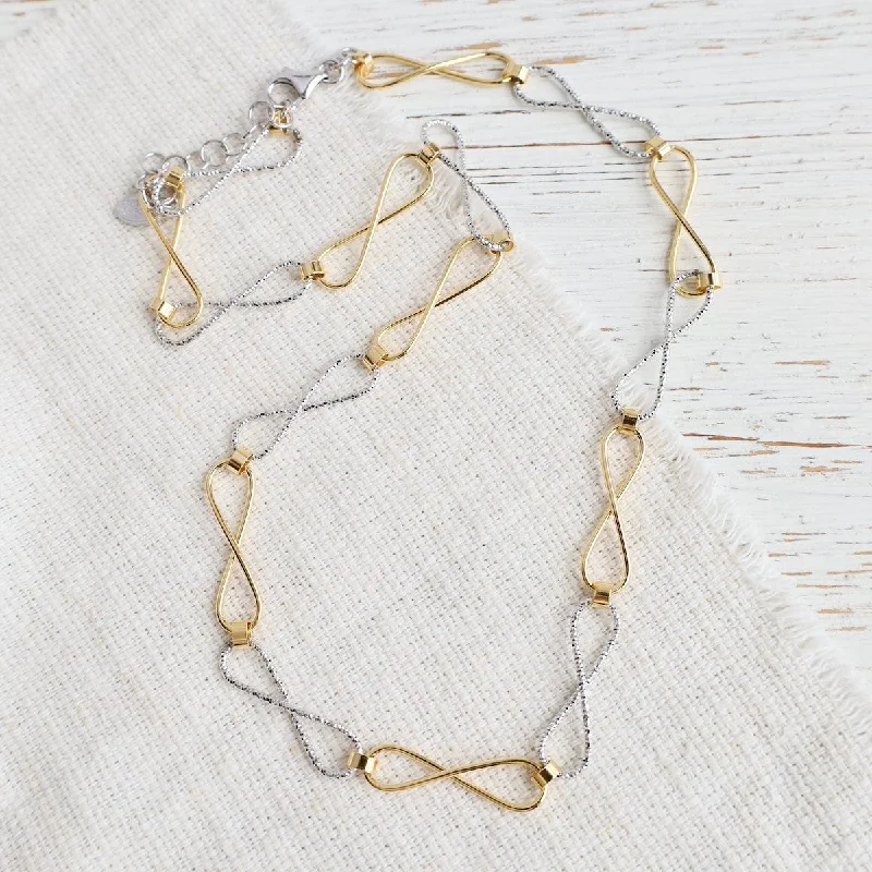 Sterling Silver & Yellow Gold Plated Elongated Infinity Necklace