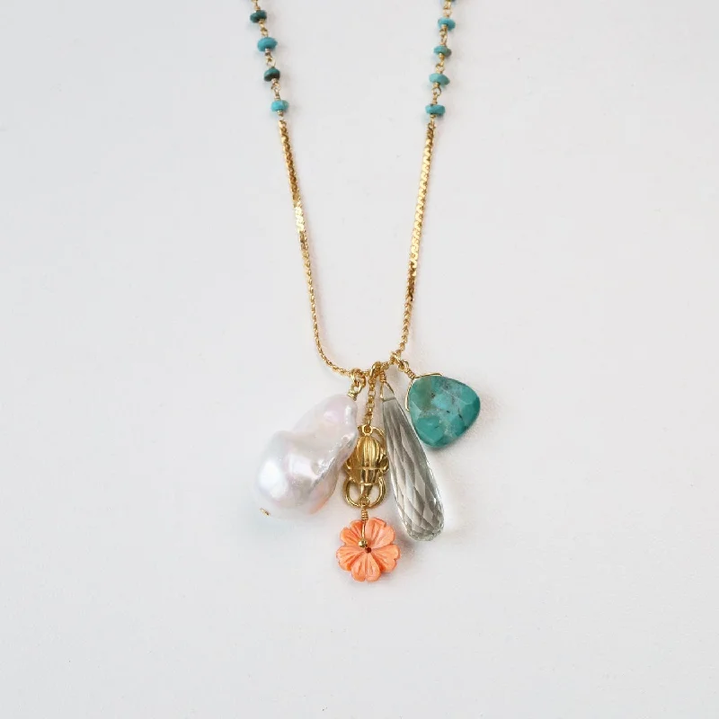 Turquoise Mix Long Charm Necklace