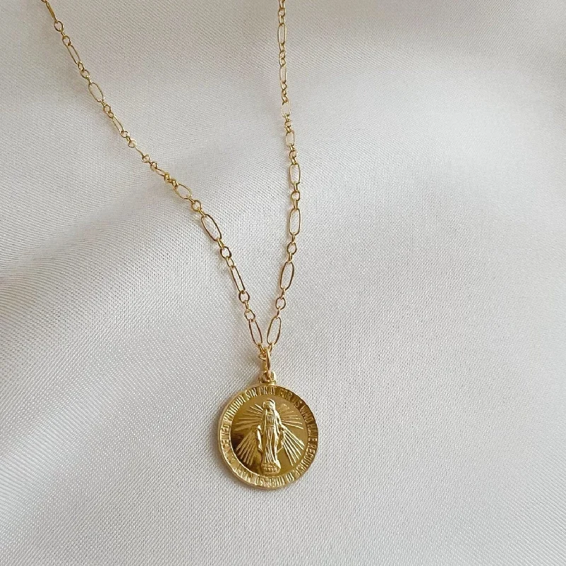 gold choker necklace simple Our Lady Virgin Mary Necklace Gold Filled