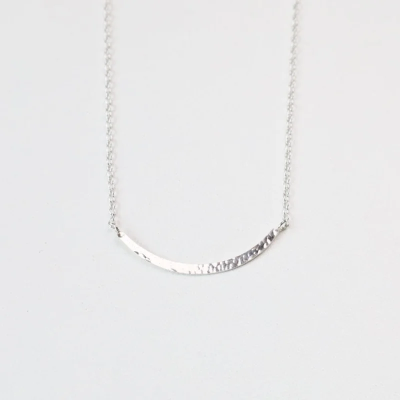 Sterling Silver Hammered Curved Bar Necklace