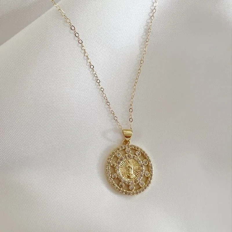 unique promise ring for girlfriend Prayer Mary Pendant Necklace Gold Filled