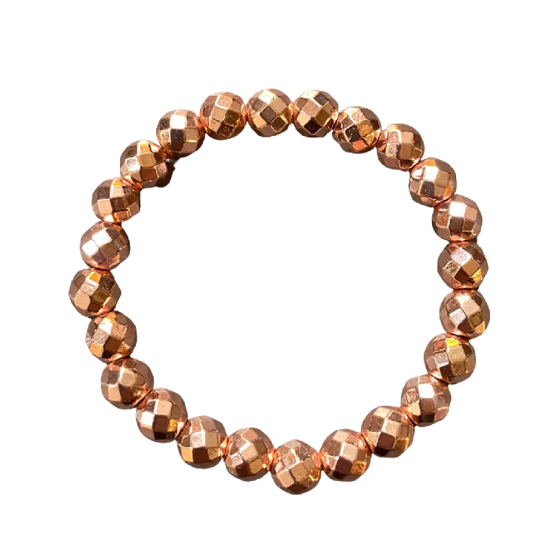 boho gold leaf ring Rose Gold Hematite Faceted 8mm