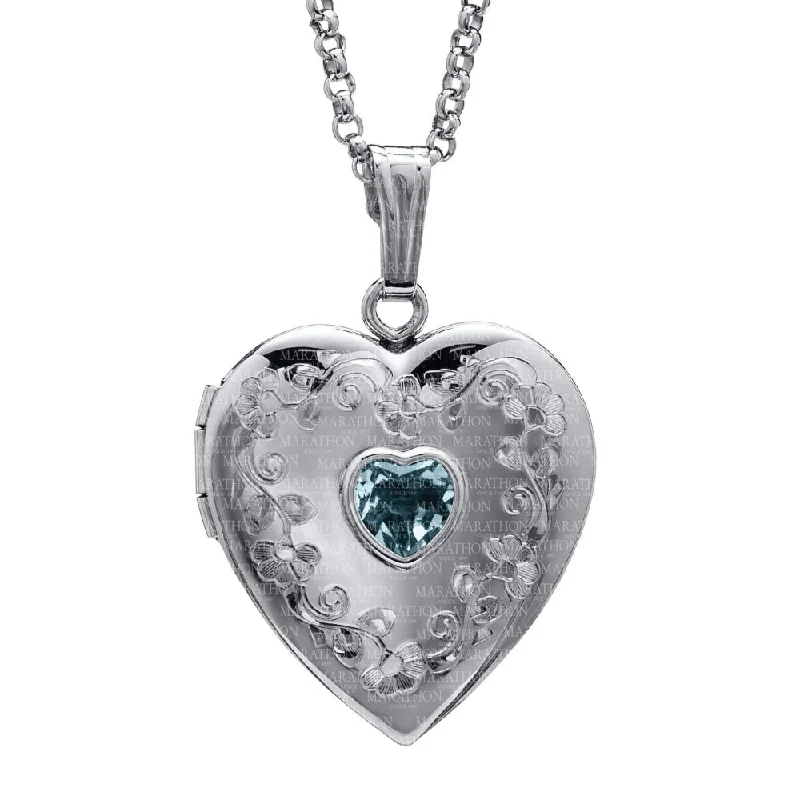 Sterling Silver Heart Locket with Blue Topaz