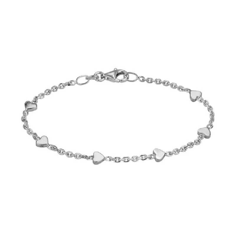 Sterling Silver Hearts Station Bracelet