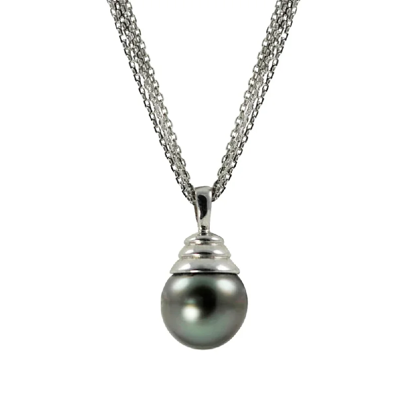 simple crescent moon ring Sterling Silver Triple Chain Tahitian Pearl Pendant