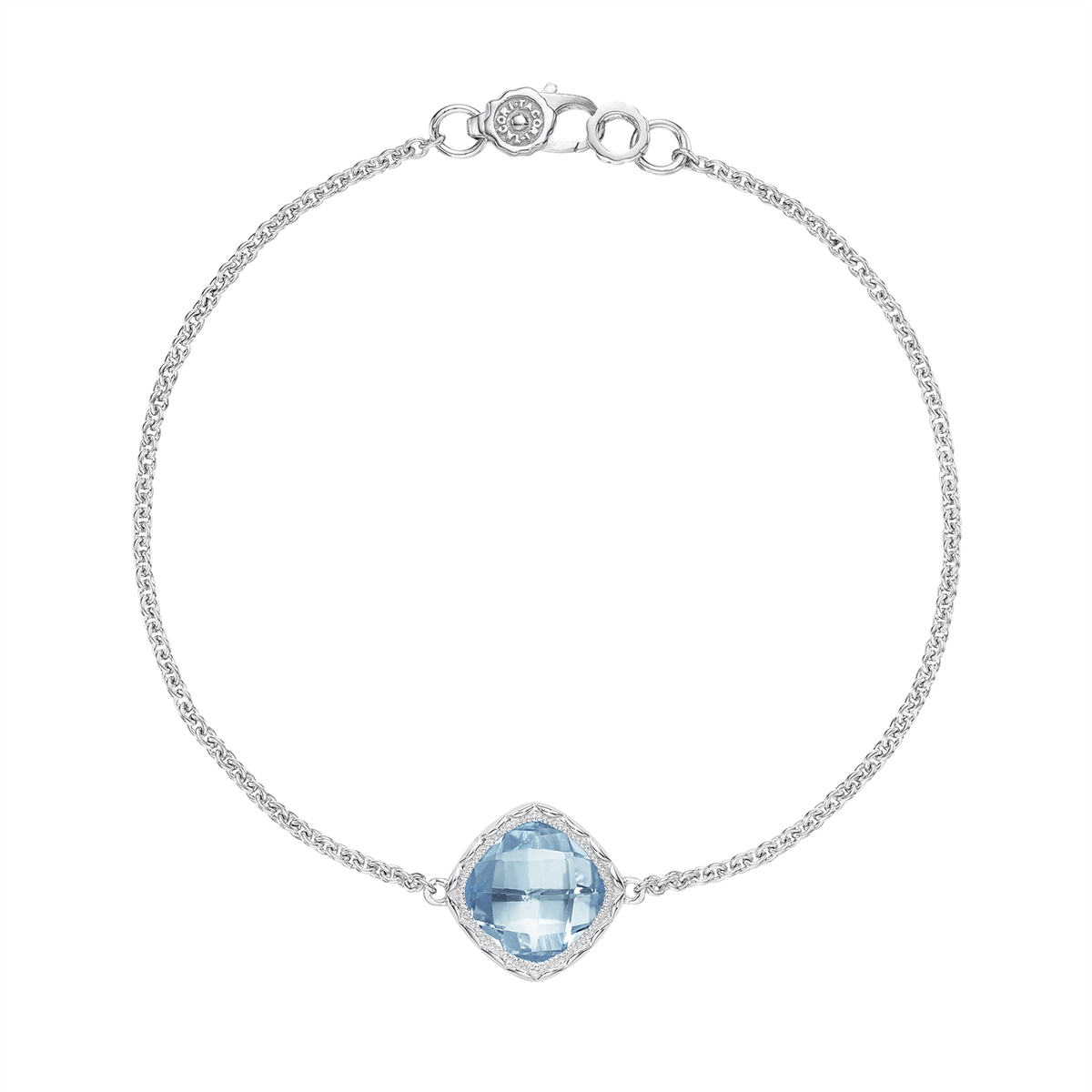 unique square diamond ring Tacori Silver Chain Bracelet with 10mm Cushion Sky Blue Topaz
