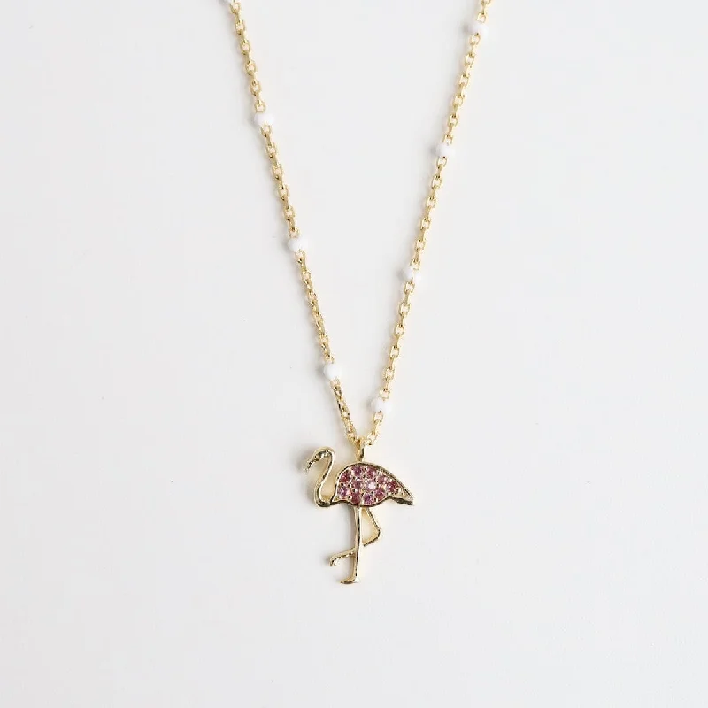 unique moon phase ring White Epoxy Chain with CZ Flamingo Necklace
