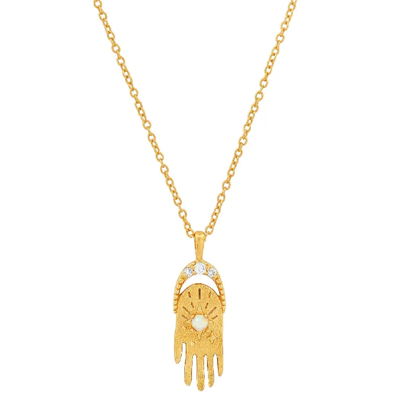 emerald cut diamond earrings Hamsa Necklace with CZ and Opal Accents
