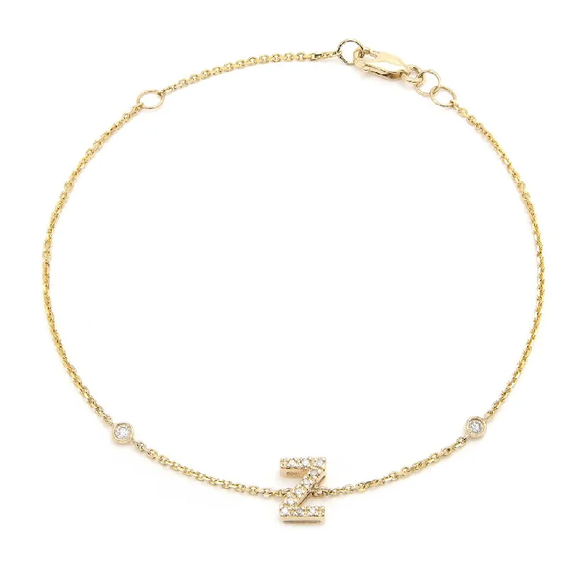 sterling silver charm anklet Yellow Gold Diamond Initial Bracelet