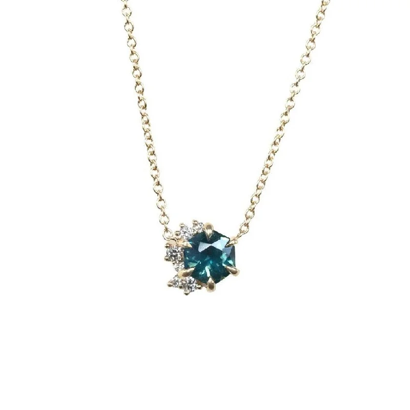 dainty cherry blossom ring 0.75ct Hexagon Sapphire and Diamond Cluster Necklace in 14k Yellow Gold