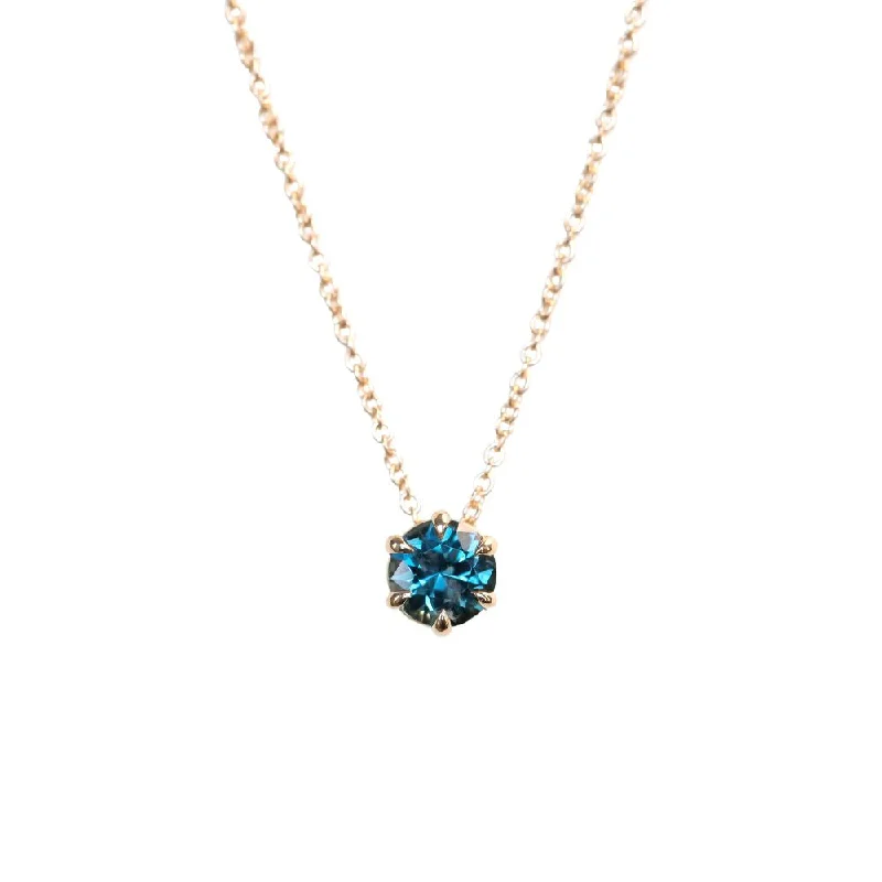 raw crystal cuff bracelet 0.80ct Round Teal Sapphire Six Prong Necklace in 14k Yellow Gold
