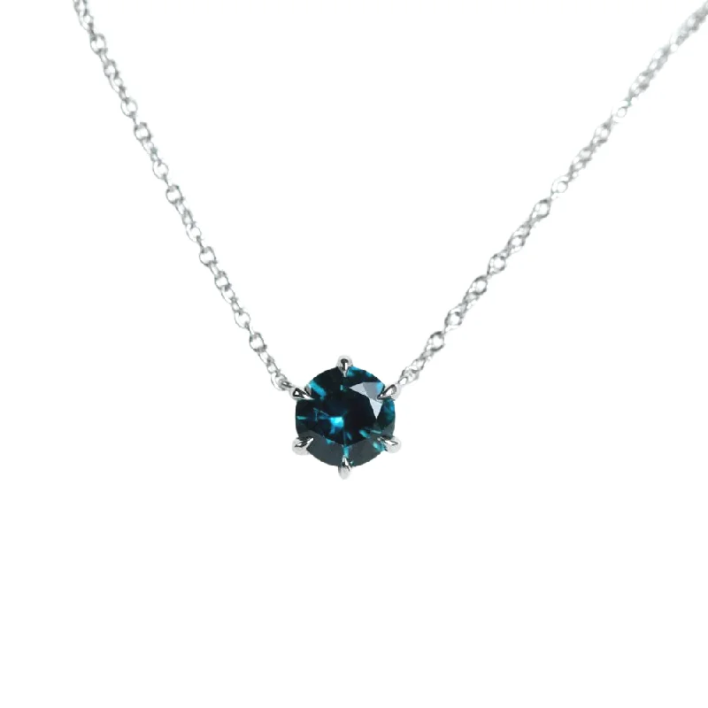statement gemstone necklace handmade 0.95ct Deep Blue Montana Sapphire Six Prong Necklace in 14k White Gold statement gemstone necklace handmade 0.95ct Deep Blue Montana Sapphire Six Prong Necklace in 14k White Gold