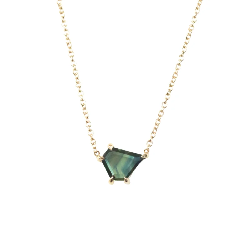 chunky boho turquoise ring 1.06ct Geo Sapphire Necklace in 14k Yellow Gold