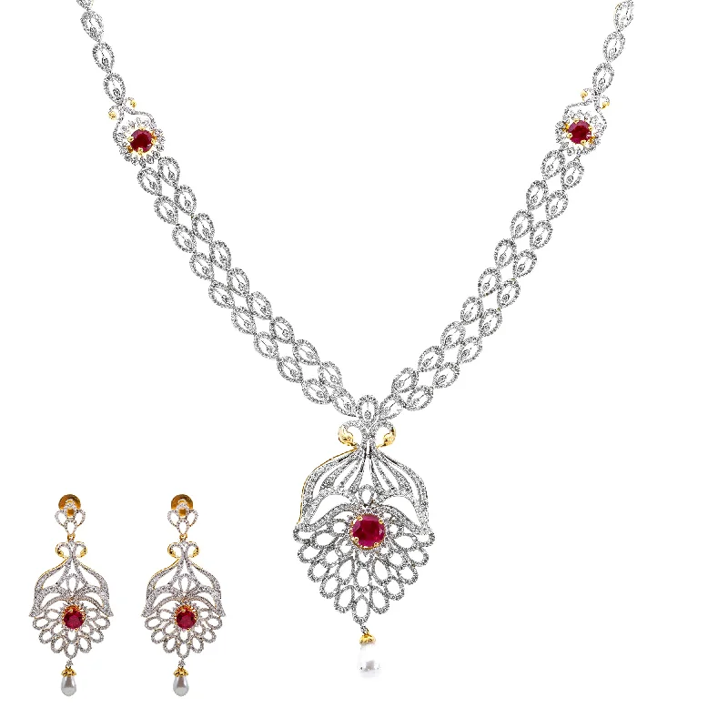 cubic zirconia tennis necklace 18K Gold Diamond Jewelry Set (81.1gm)