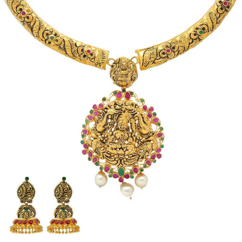 silver moon and star pendant 22K Gold & Gemstone Laxmi Necklace Set (63.3gm)