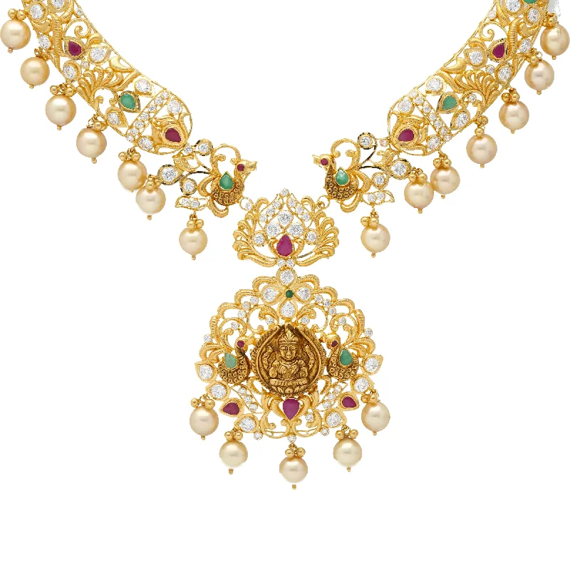 unique diamond stud earrings 22K Gold & Gemstone Temple Necklace (44.9gm)