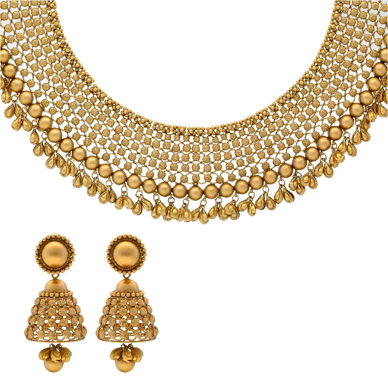 personalized ring with name 22K Yellow Gold Beaded Jhumka Jewelry Set (107.7gm)
