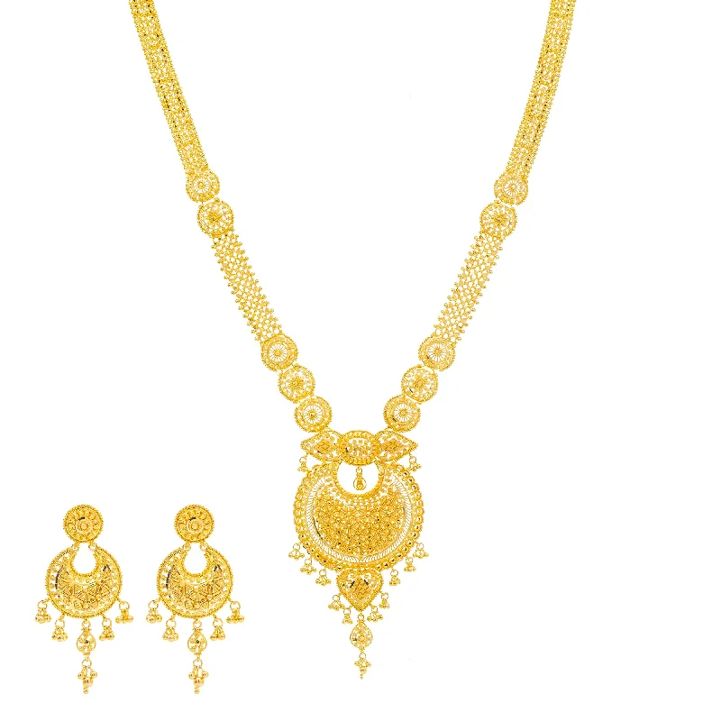 minimalist cubic zirconia earrings 22K Yellow Gold Chandbali Jewelry Set (78.3gm)